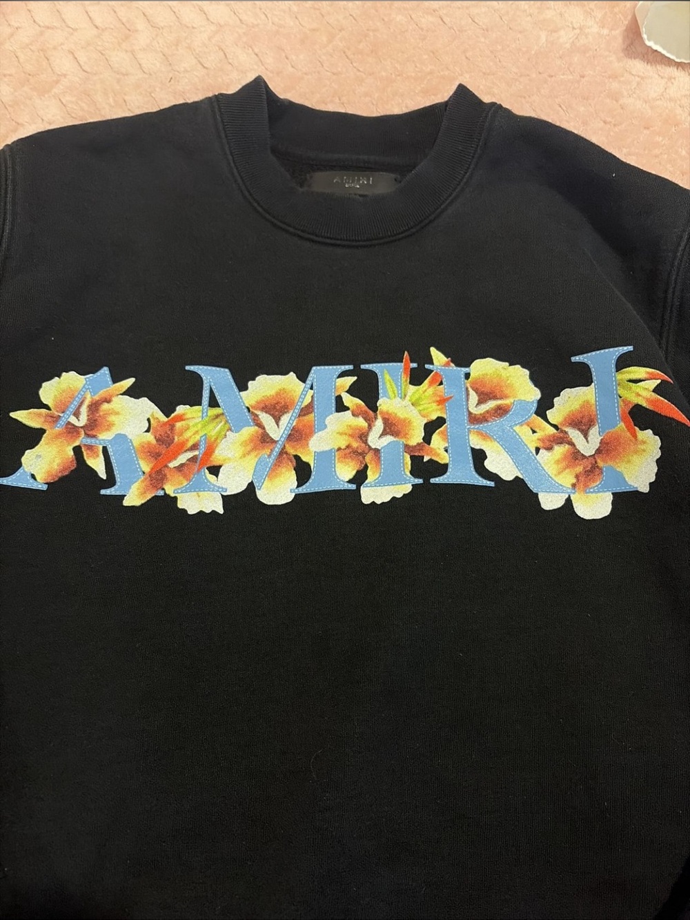 AMIRI Hibiscus Black Logo Crewneck Sweatshirt
